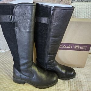 Clarks Black Leather & Suede Riding Boots sz 7.5
